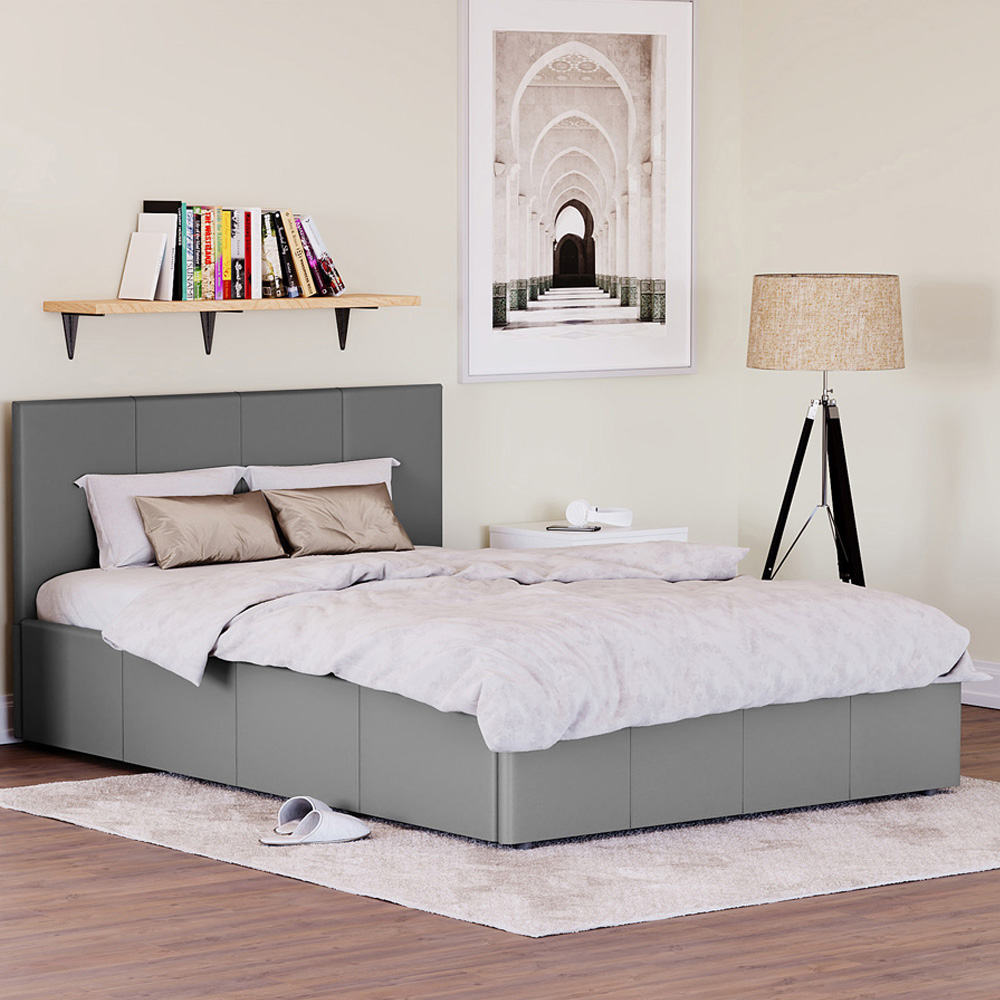 Vida Designs Lisbon Small Double Grey Ottoman Faux Leather Bed Frame Image 1