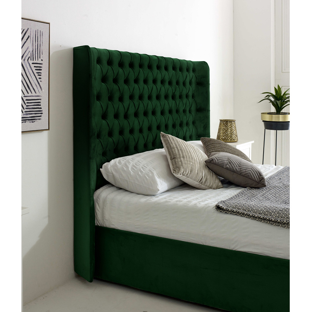 Eleganza Home Woodlake Single Green Plush Velvet Bed Frame with Chesterfield Headboard Image 2