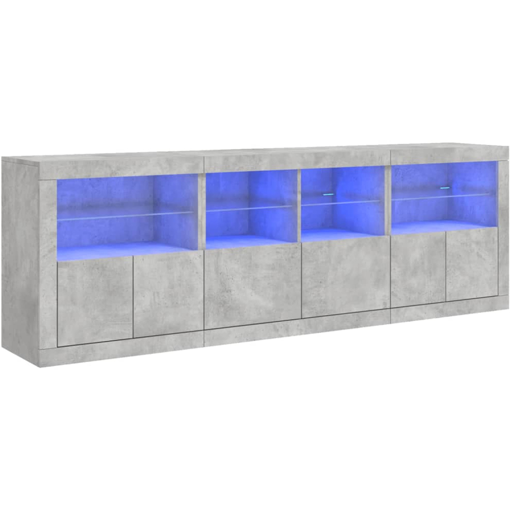 vidaXL 2 Door 2 Shelf Concrete Grey Wooden Sideboard with LED Lights Set of 3 Image 3