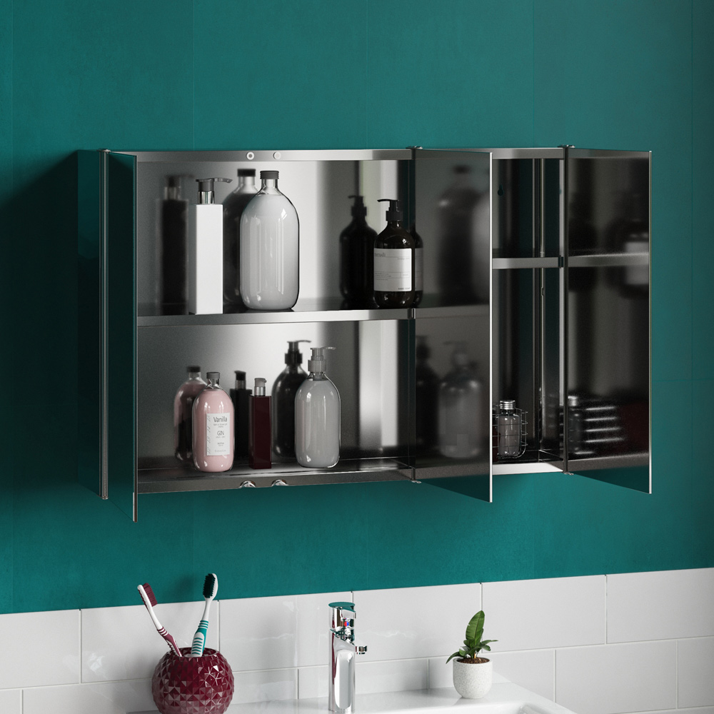 Bath Vida Tiano Silver 3 Door Mirror Bathroom Cabinet Image 6