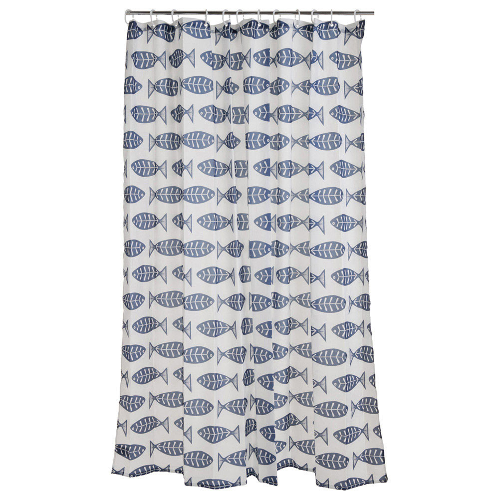 Wilko Shower Curtain Blue Fishes 180cm Image 1