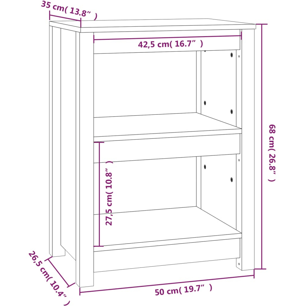 vidaXL 2 Shelf Black Solid Pine Wood Small Bookcase Image 9