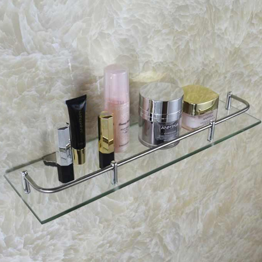 Living And Home WH0714 Silver Tempered Glass & Aluminium Wall Mounted Bathroom Shelf 50cm Image 5