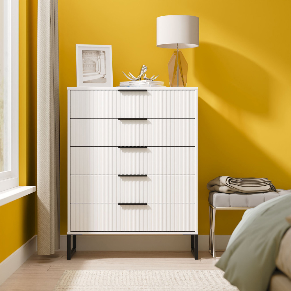 Crowndale Fluted 5 Drawer White Matt Chest of Drawers Ready Assembled Image 7