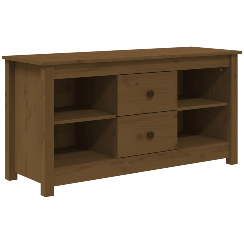 vidaXL 2 Drawer 4 Shelf Honey Brown Solid Pine Wood TV Cabinet Image 2