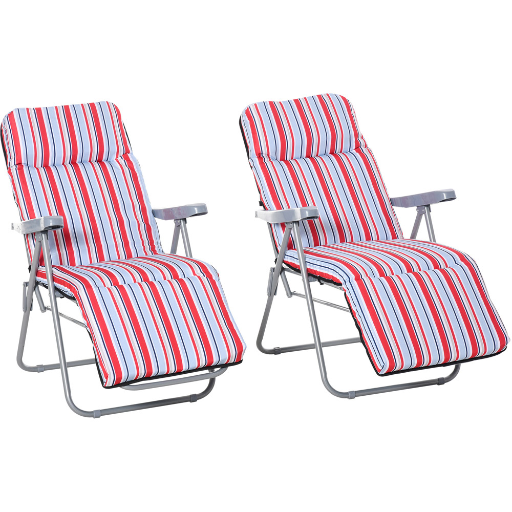 Outsunny Set of 2 Red and White Adjustable Sun Lounger Image 2