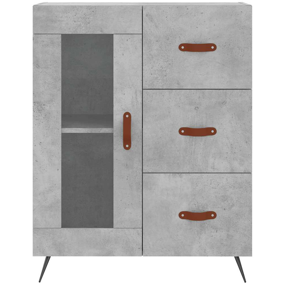 vidaXL Single Glass Door 3 Drawer Concrete Grey Wooden Sideboard Image 5
