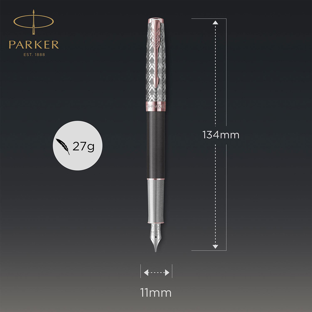 Parker Sonnet Premium Grey 18K Gold Nib Black Ink Fountain Pen Gift Box Image 6