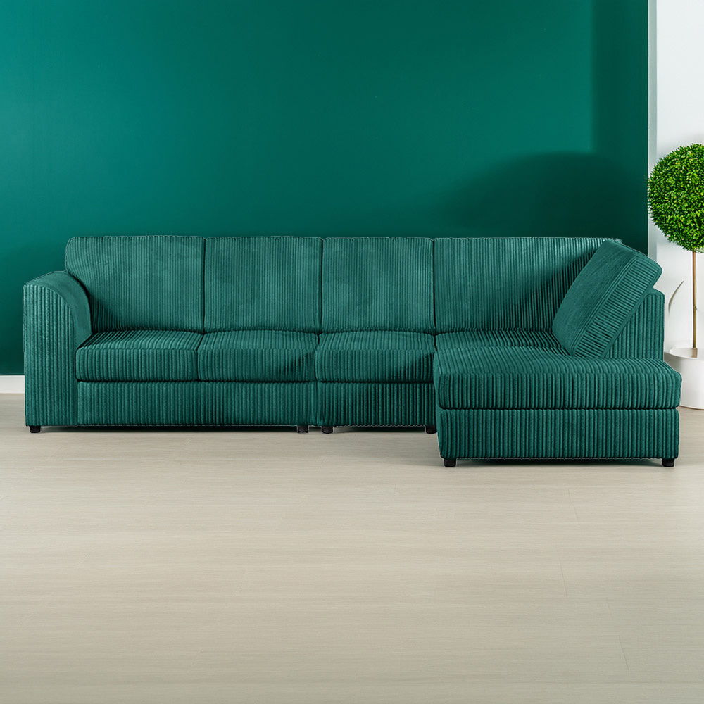 Luxor 4 Seater Teal Jumbo Cord Right Hand Facing Full Back L Shaped Corner Sofa Set Image 1