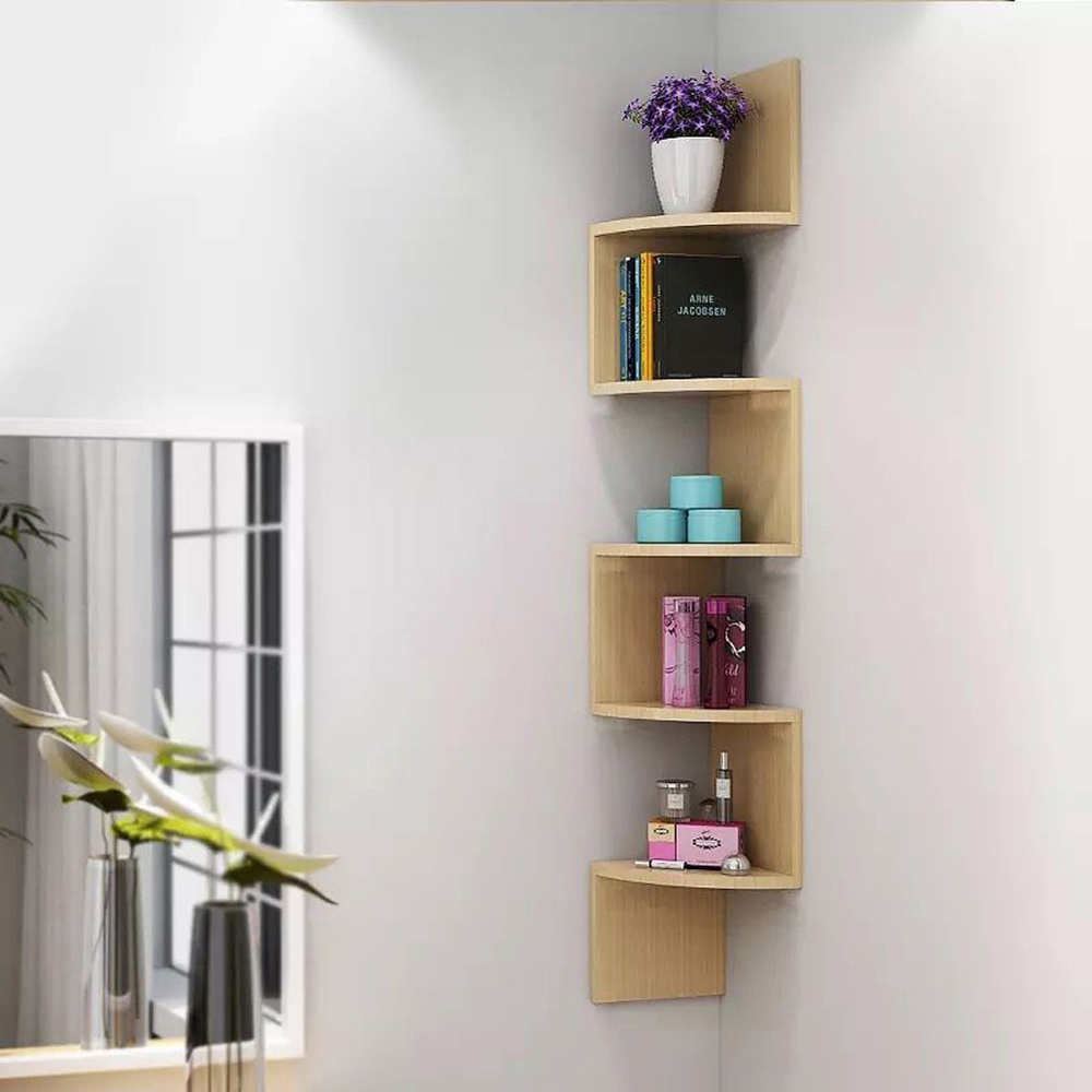 Living and Home Multi Tiered Natural Wall Corner Shelf 19.5 x 122cm Image 2