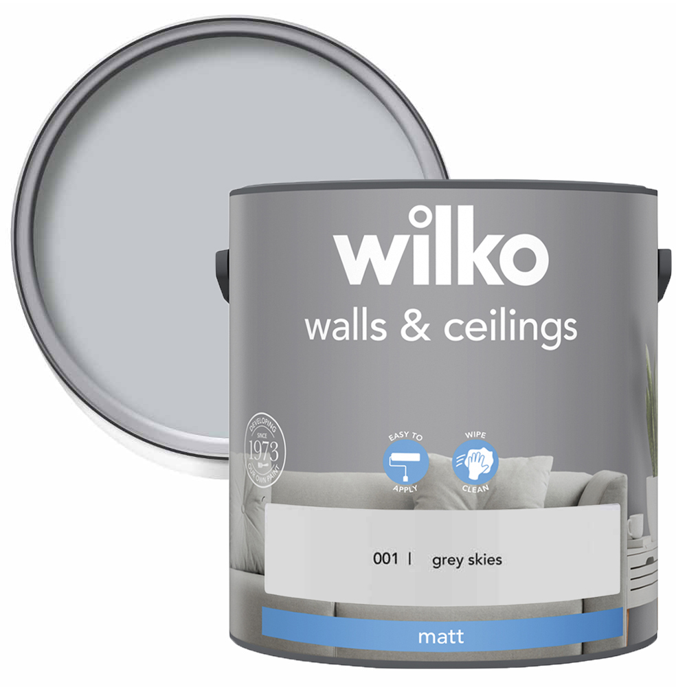 Wilko Walls & Ceilings Grey Skies Matt Emulsion Paint 2.5L Image 1