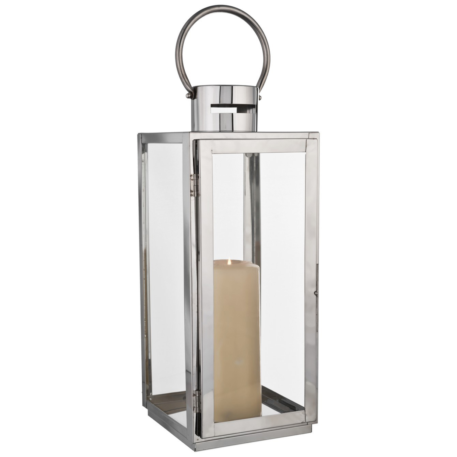 Silver Stainless Steel and Glass Lantern Image