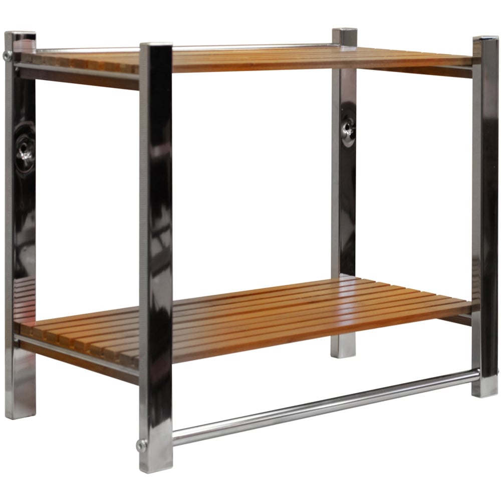 Watsons 2 Shelf Silver and Natural Bathroom Storage Unit with Towel Rail Image 1
