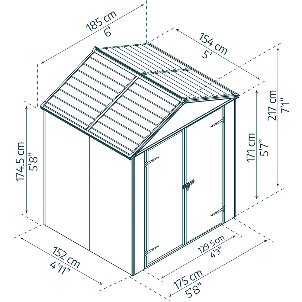 Palram Canopia Rubicon Dark Grey 6 x 5ft Shed Image 6