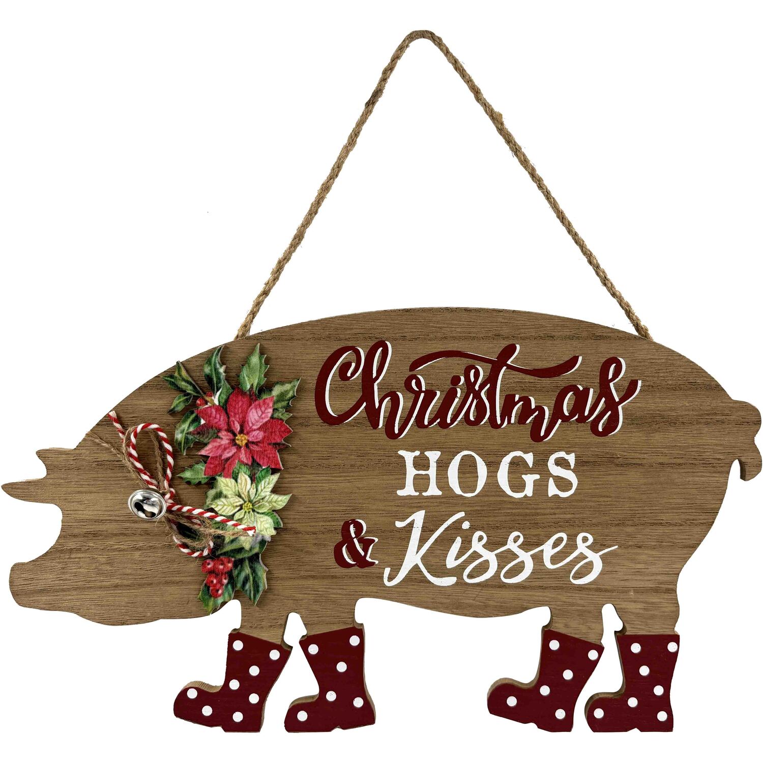 Christmas Hog Wooden Hanger - Natural Image 1
