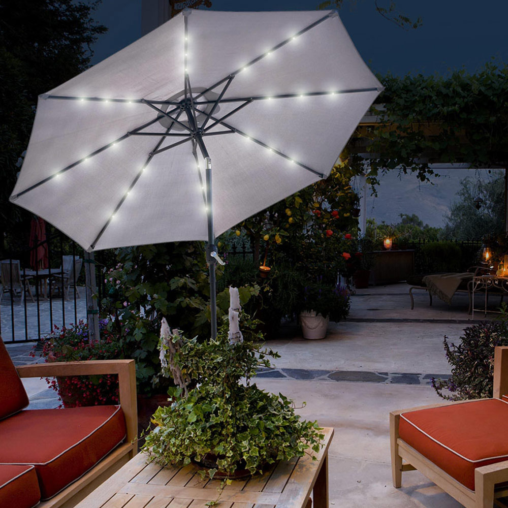 GlamHaus Light Grey LED Tilting Garden Parasolwith Crank Handle 2.7m Image 2