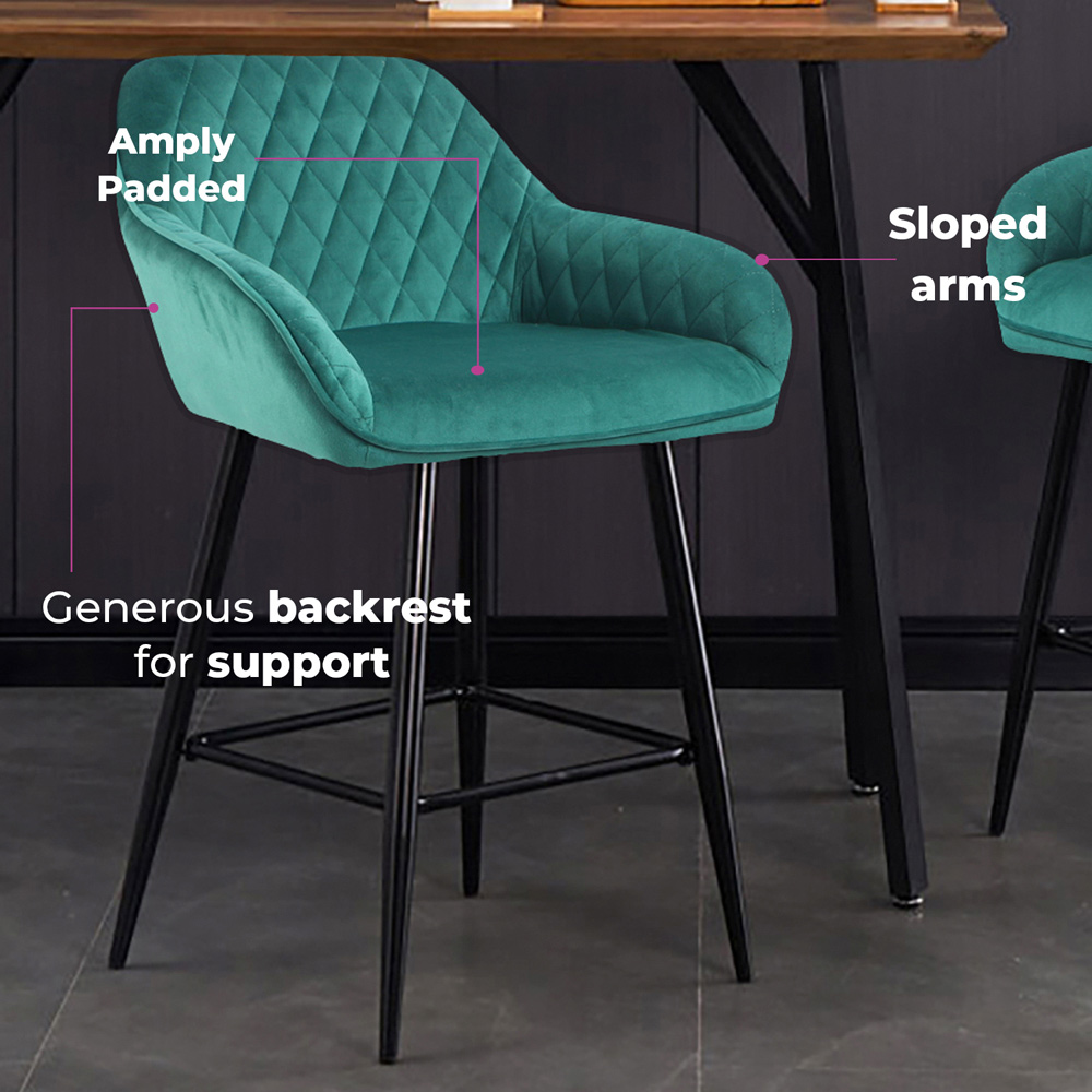 Neo Green Crushed Velvet Diamond Quilted Bar Stool Set of 2 Image 7