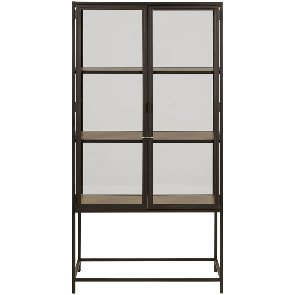 Florence Seaford 2 Glass Door Black and Oak Display Cabinet Image 5