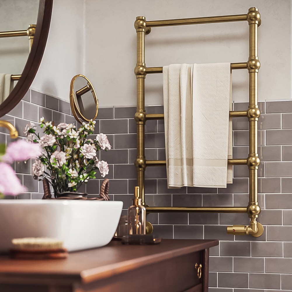Terma Retro 501BTU Brushed Brass Heated Towel Rail 800 x 504mm Image 8