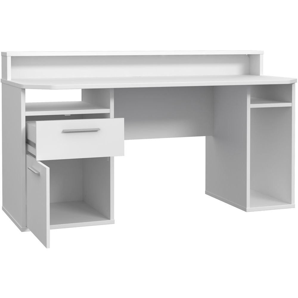 Florence Tezaur 3 Shelf 2 Drawer White LED Gaming Desk Image 4