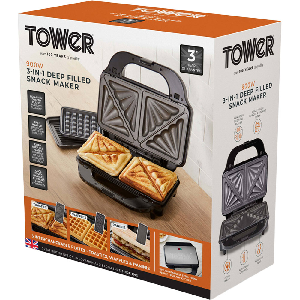 Tower 3 in 1 Silver Deep Fill Sandwich Maker Image 2