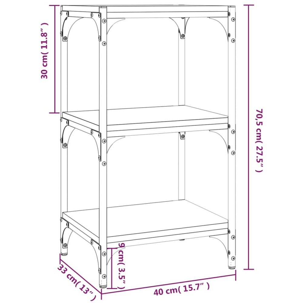 vidaXL 3 Shelf Sonoma Oak Wood and Steel Bookcase Image 9