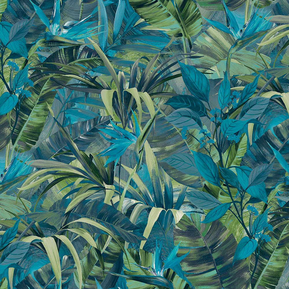 Grandeco Paradise Jungle Blue and Green Wallpaper Image 1