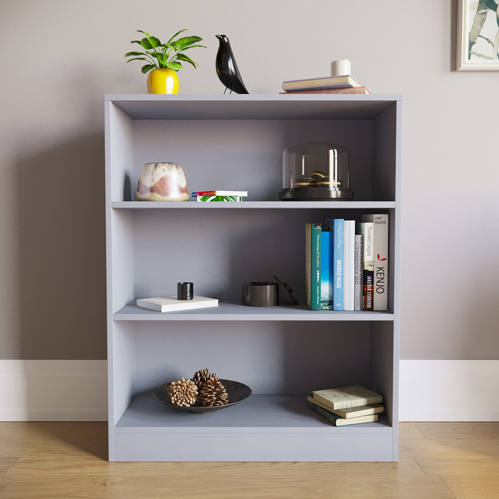 Vida Designs Cambridge 3 Shelf Grey Low Bookcase Image 3