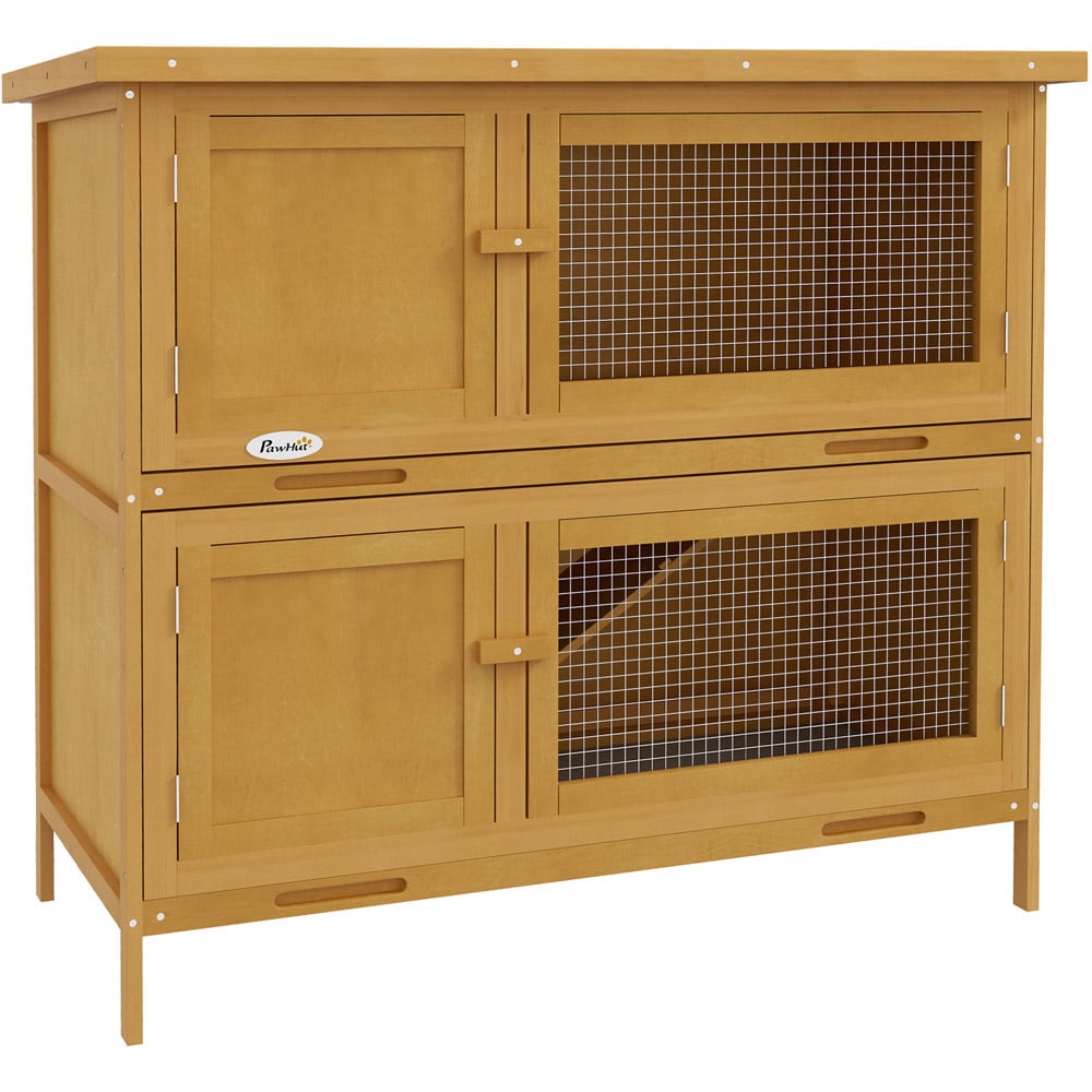 PawHut Yellow Two Storey Outdoor Pet Hutch Image 1