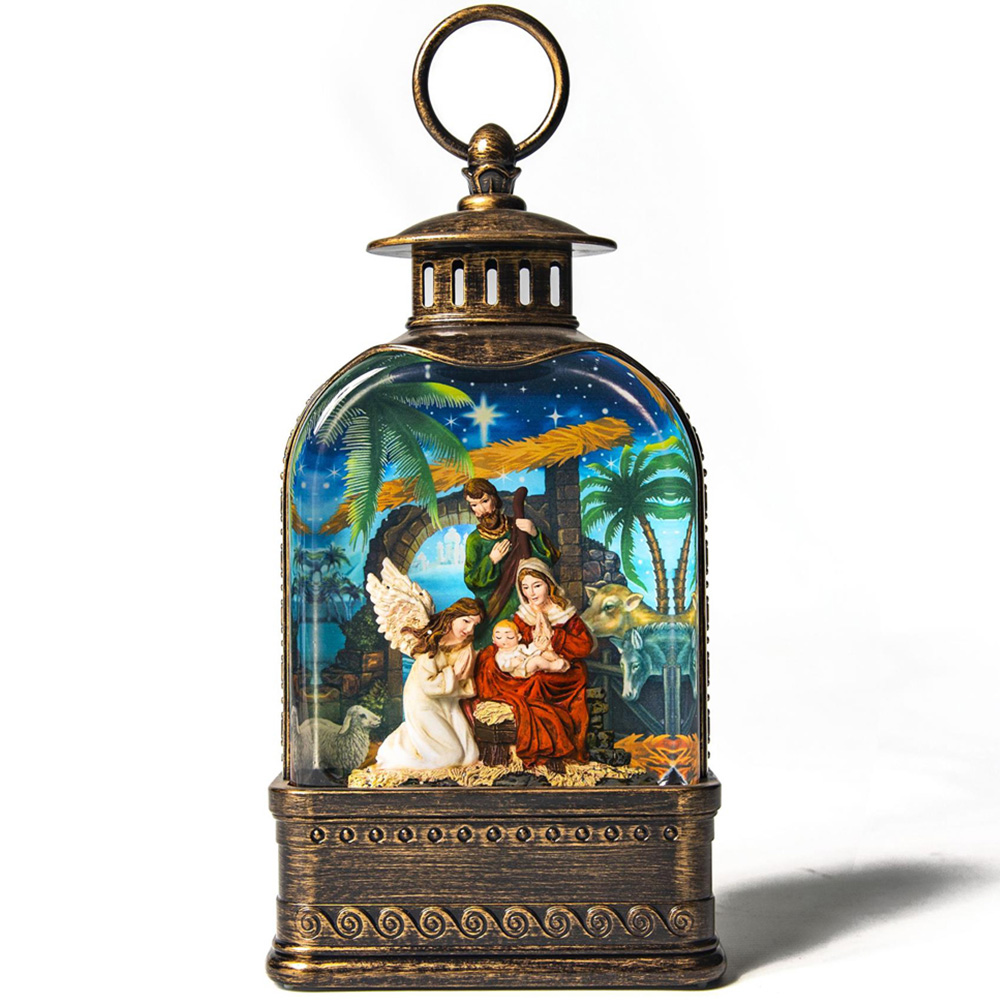Shatchi Christmas Nativity Scene Snow Globe Lantern 24cm Image 3