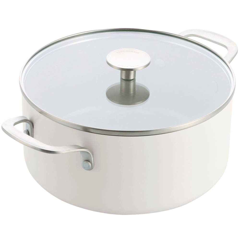 KitchenAid 24cm 4.91L Porcelain White Coloured Aluminium Casserole with Lid Image 1