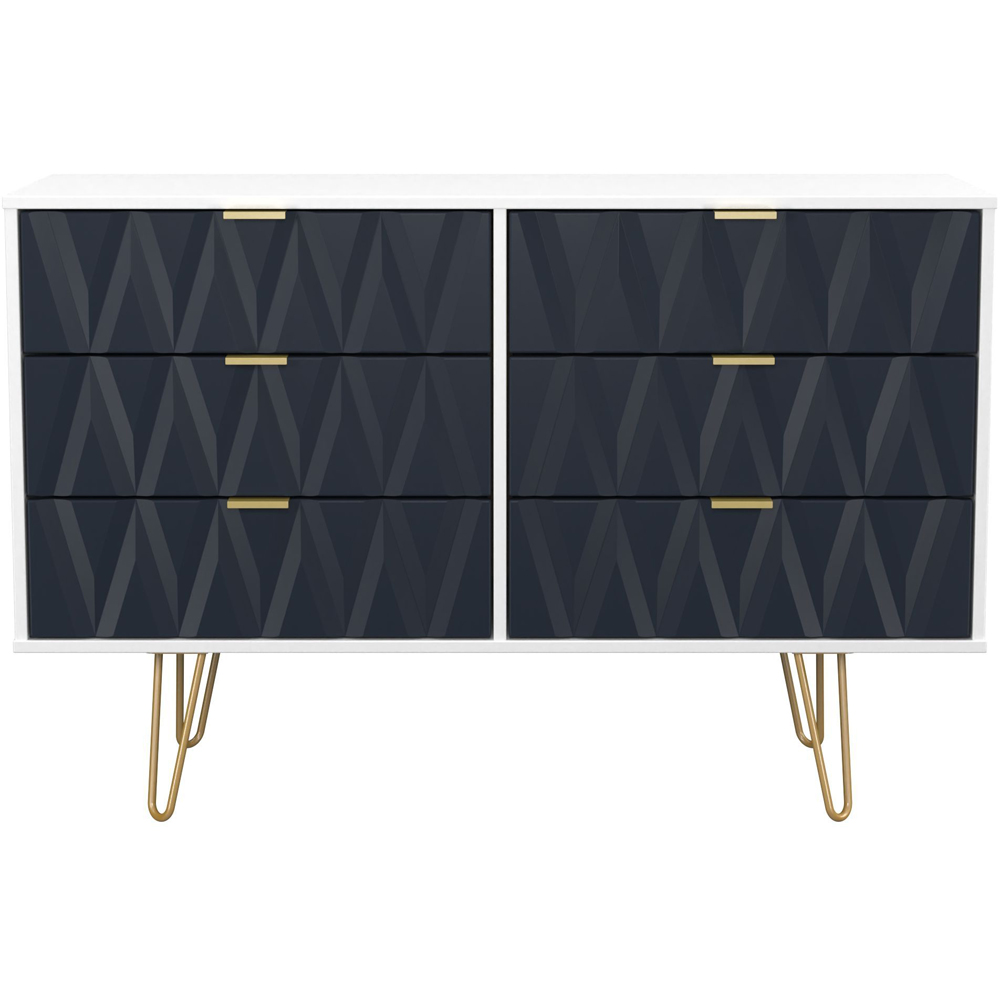 Crowndale Diamond 6 Drawer Indigo Matt and White Wide Chest of Drawers Ready Assembled Image 2
