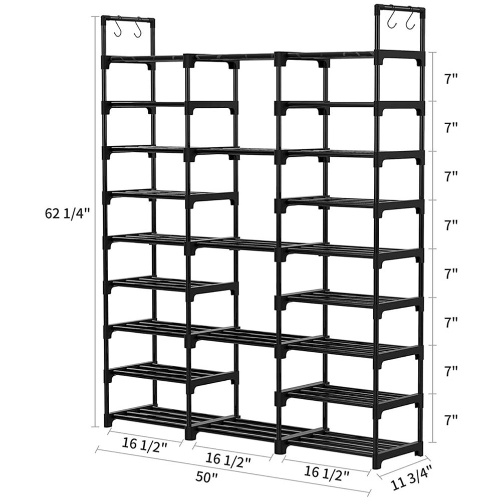 H&O Direct 9 Tier Black Open Shoe Rack Image 4