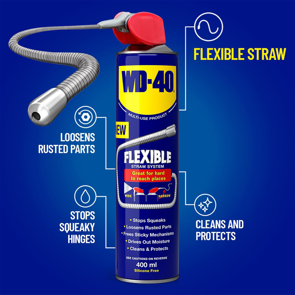 WD-40 Multi-Use Lubricant Aerosol Spray with Flexible Metal Straw 400ml 2 Pack Image 9