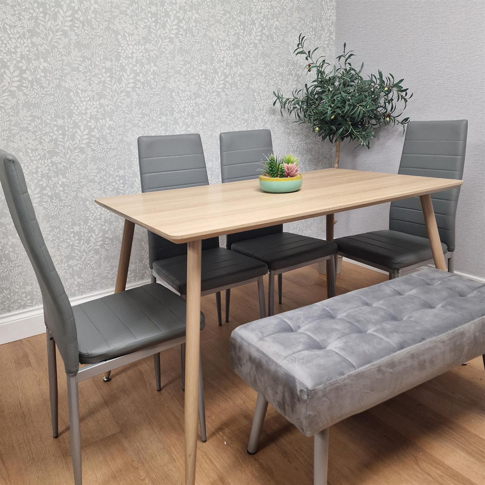 Kosy Koala 4 Seater Faux Leather Wooden Dining Set with Bench Grey Image 6