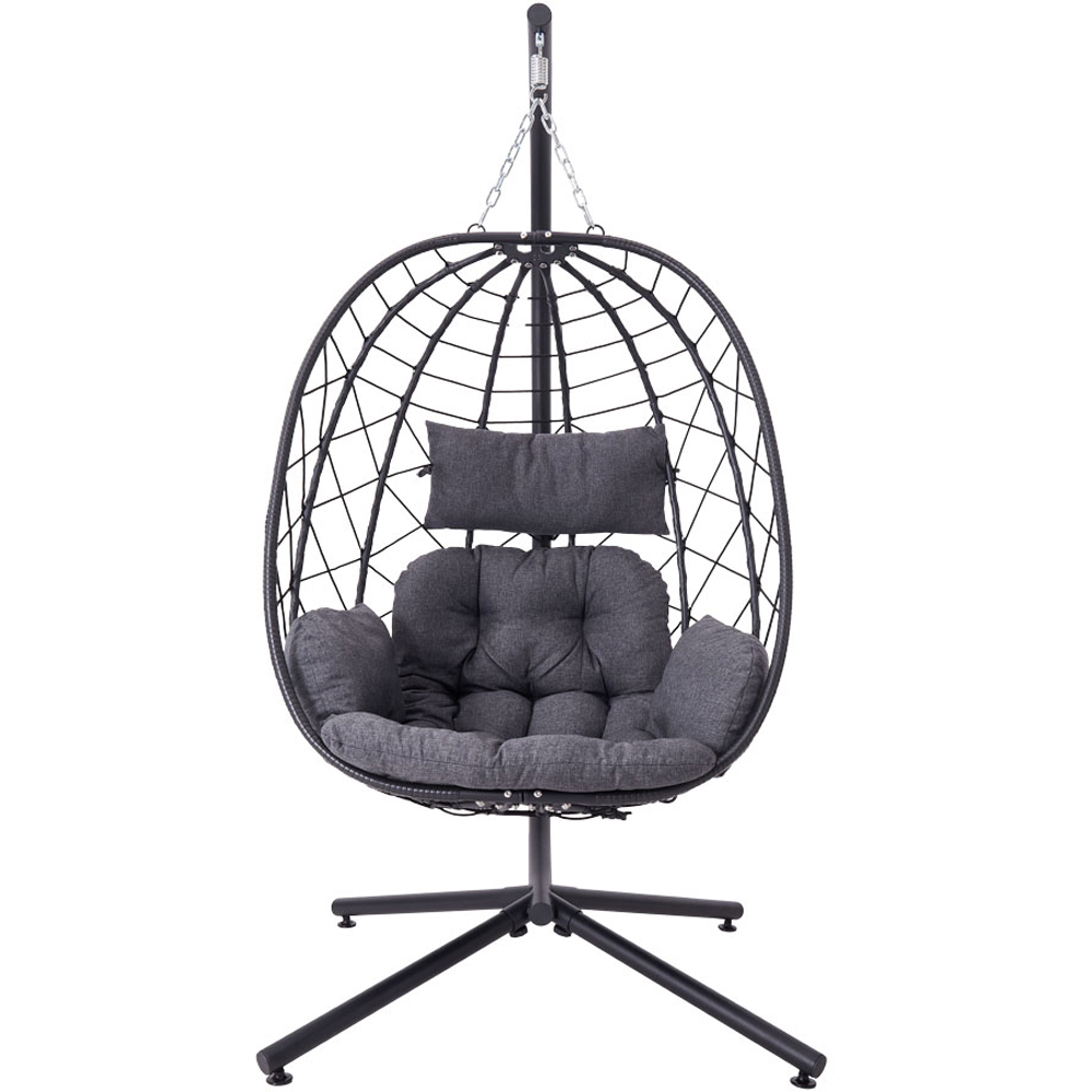 Living and Home Black Adjustable Swing Hanging Egg Chair with Cushions Image 3