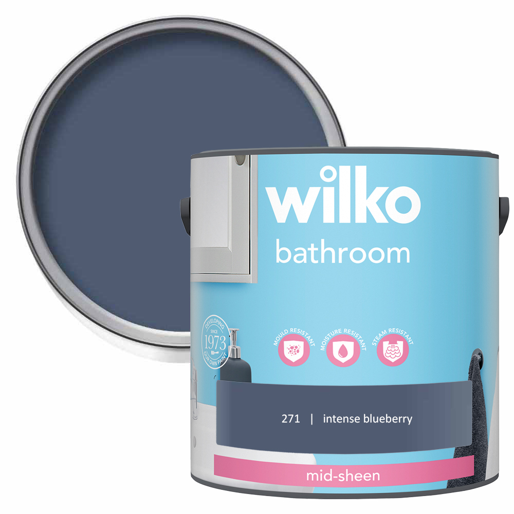 Wilko Bathroom Intense Blueberry Mid Sheen Emulsion Paint 2.5L Image 1