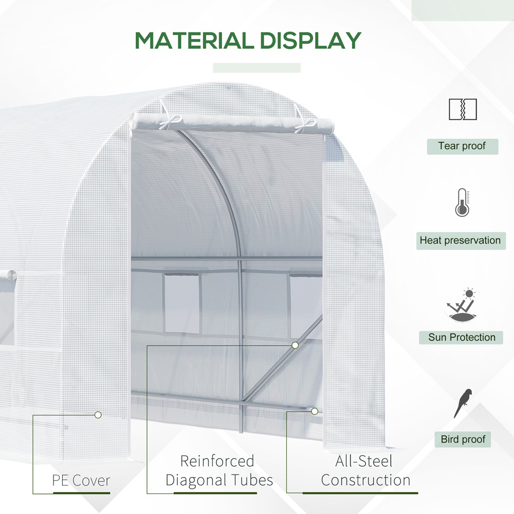 Outsunny White 14.7 x 6.5ft Walk In Polytunnel Greenhouse Image 6