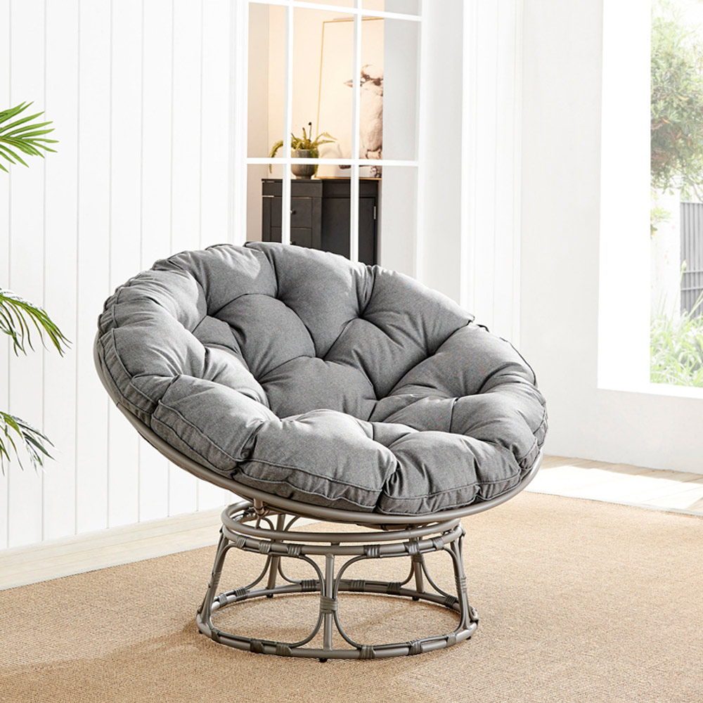 Furniturebox Luno Textured Grey Rattan Garden Chair with Cushion Image 1