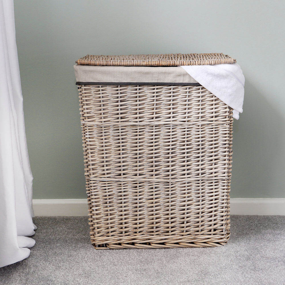 JVL 4 Piece Arianna Grey Rectangular Willow Laundry and Waste Paper Basket Set Image 7