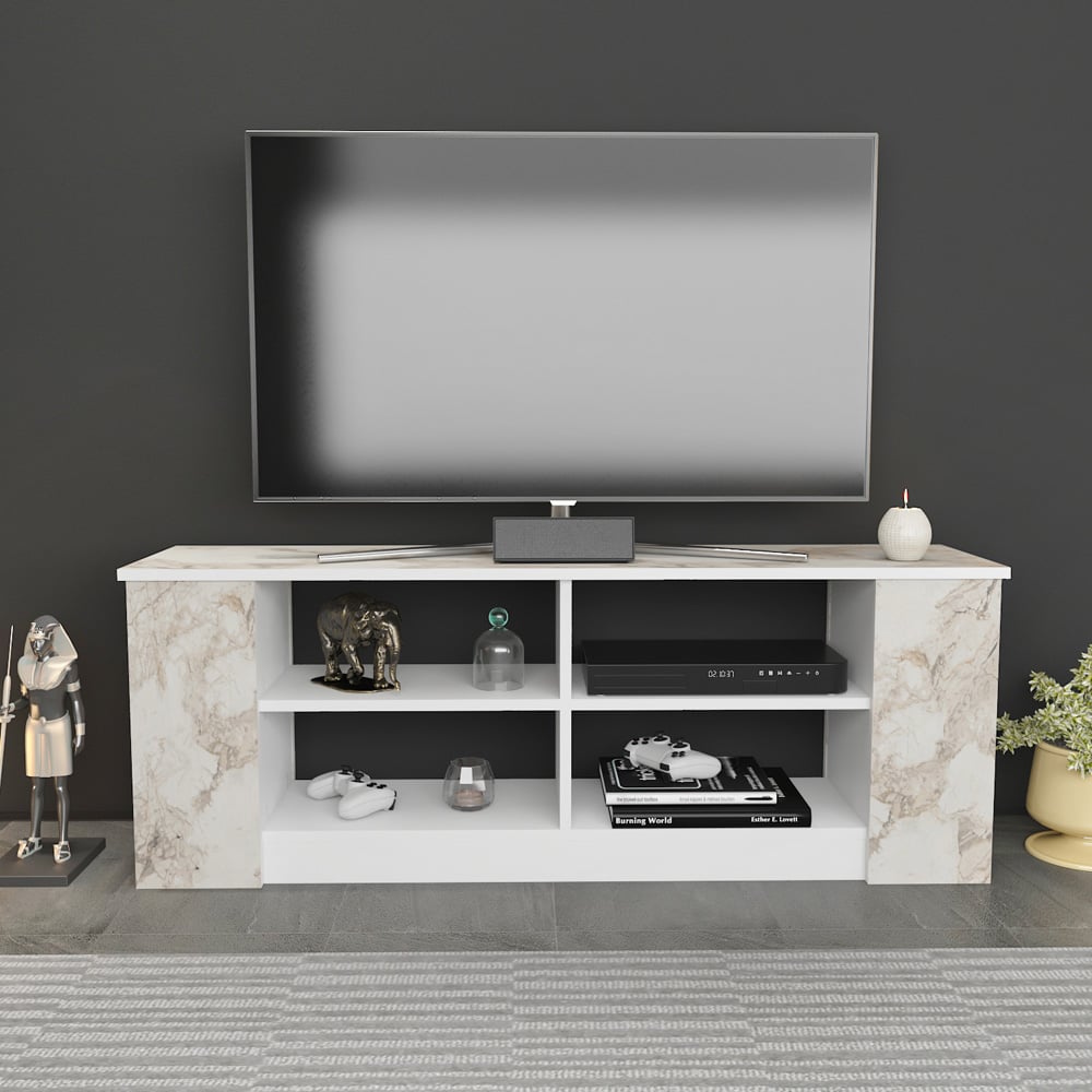 Decorotika Space 8 Shelf White Marble Effect TV Unit Image 4