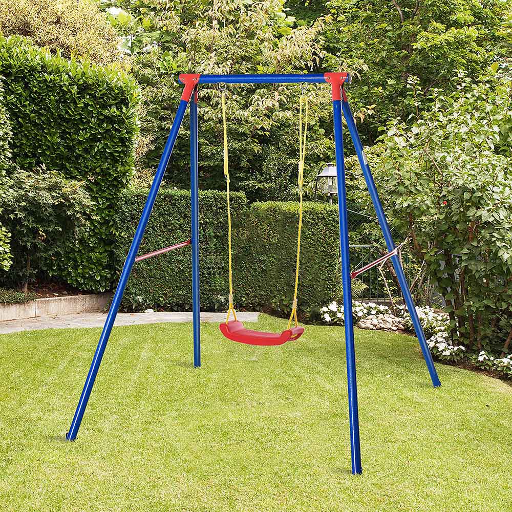 Outsunny Kids Blue and Red Metal Swing for 3-8 Age Image 2