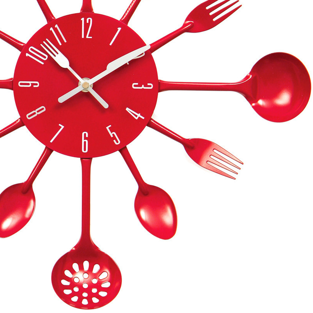 Premier Housewares Red Cutlery Metal Wall Clock Image 4