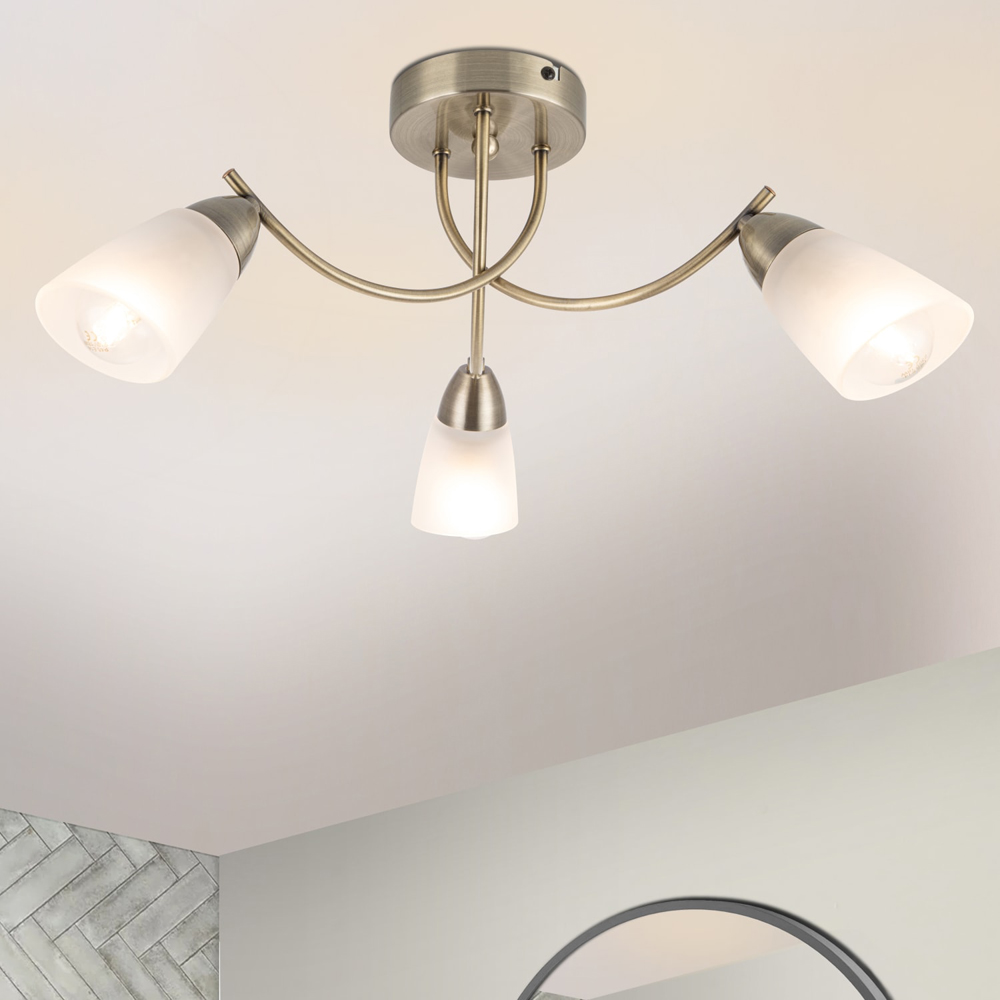 Cosylyte Hallie 3 Light Antique Brass Glass Ceiling Light Image 2