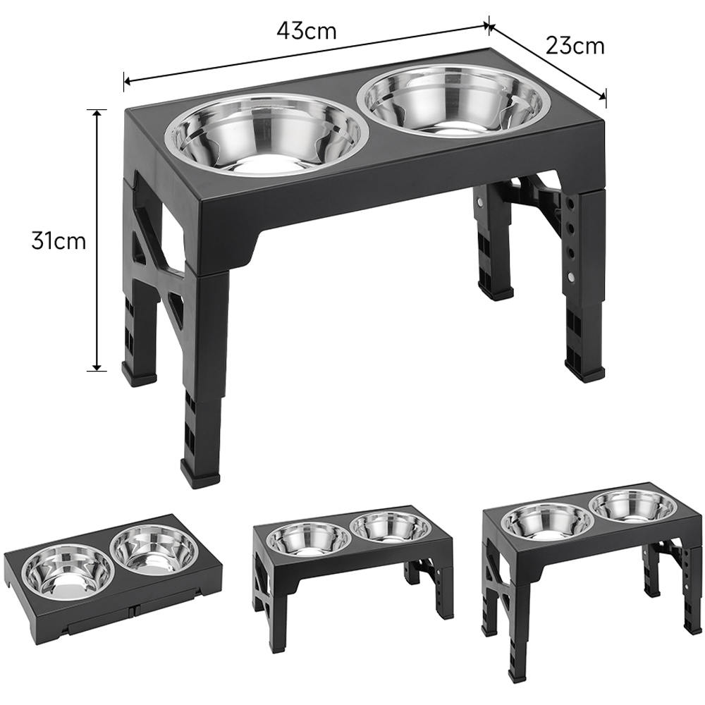 H&O Direct Stainless Steel Height Adjustable Elevated Double Bowl Pet Feeder Image 6
