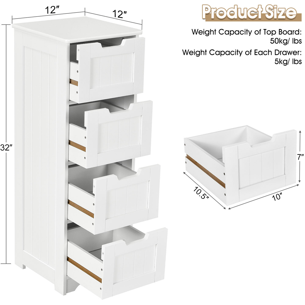 Costway 4 Drawer White Freestanding Bathroom Cabinet Image 9