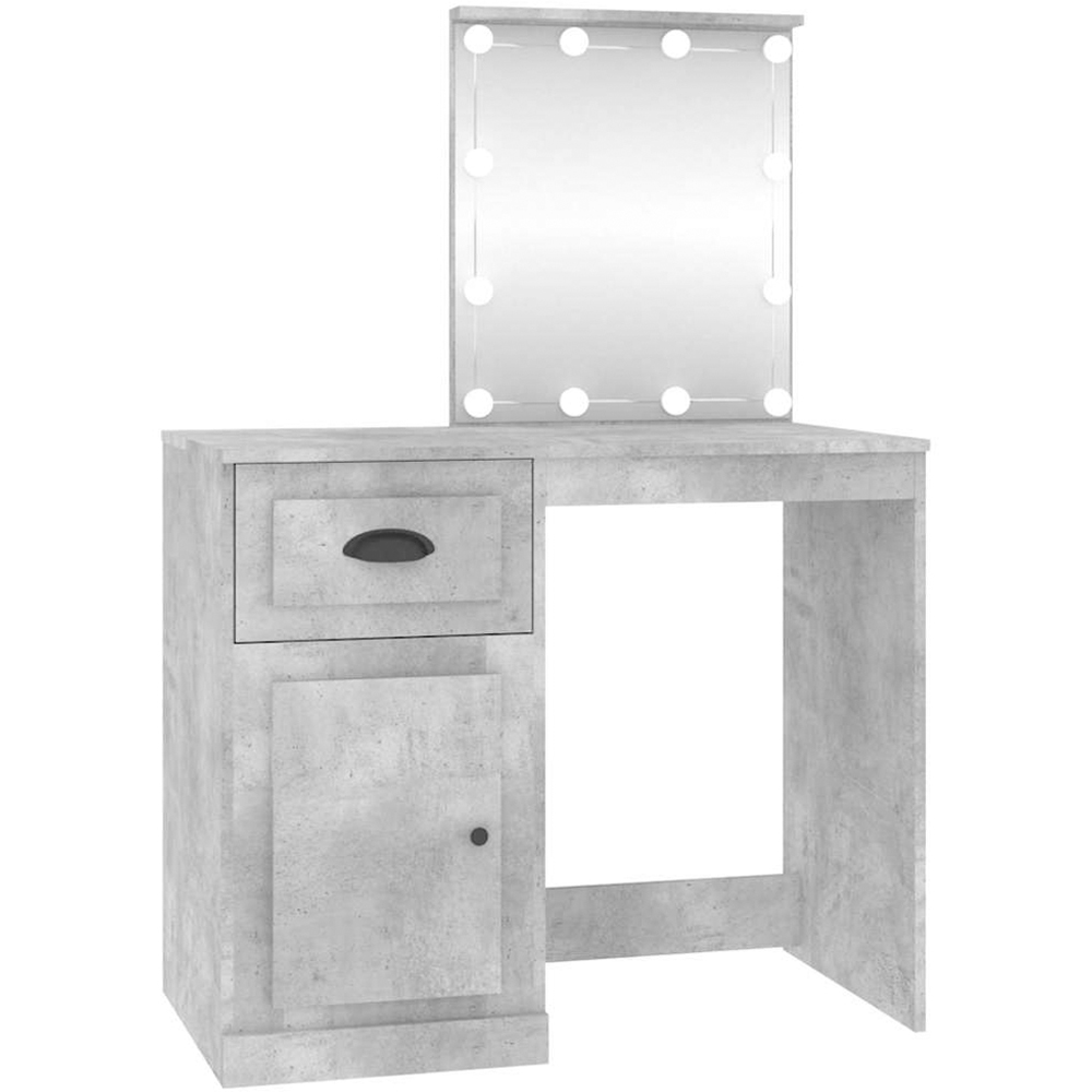 vidaXL Single Door Single Drawer Concrete Grey Dressing Table with LED Mirror Image 2