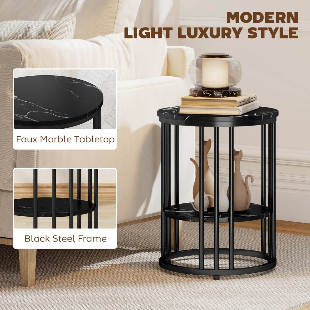 Portland Single Shelf Black Marble Effect Round Coffee Table Set of 2 Image 5