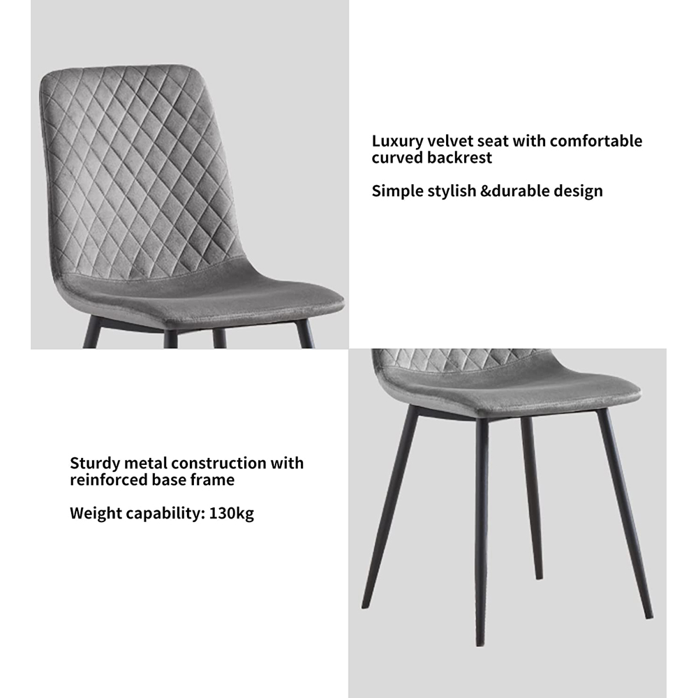Lexi Set of 2 Light Grey Velvet Fabric Dining Chairs Image 7