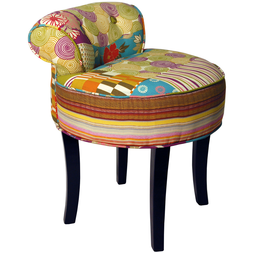 Watsons Patchwork Multicolour Shabby Chic Chair Padded Stool with Wood Legs Image 2